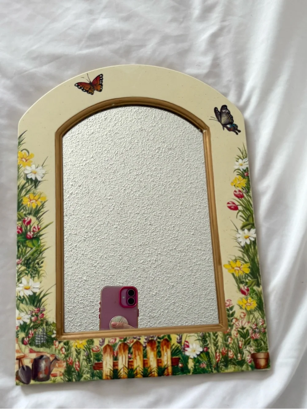 Vintage 90s butterfly nature mirror cute cottage home decor wall hanging